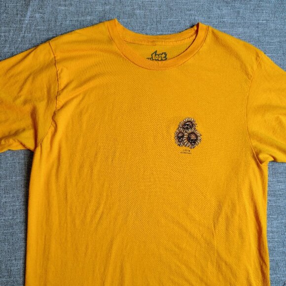 Lost Enterprises T Shirt Size Medium Yellow Sunflower Skull Skateboard Surfing - Picture 2 of 9